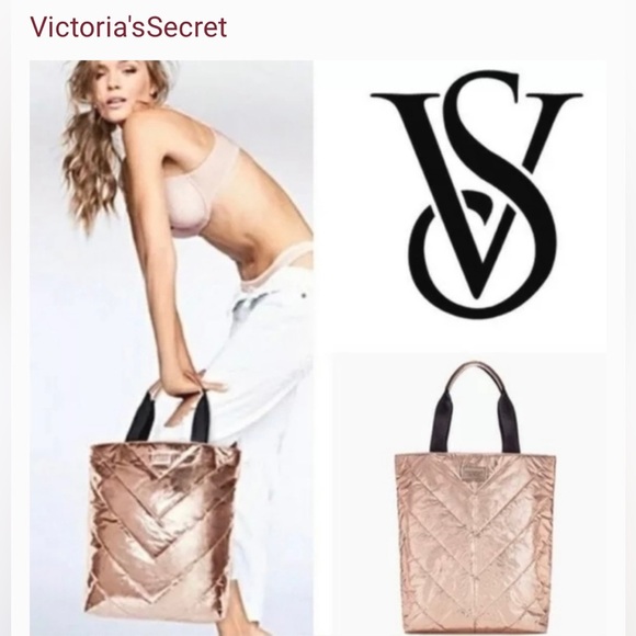 NWT Victoria's Secret Rose Gold Metallic Bag Quilted Weekender Limited Edition - Picture 9 of 9